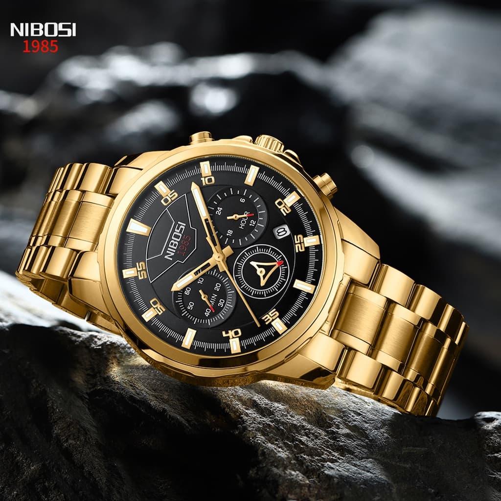 NIBOSI 2536 Relógio Luxuoso Masculino Impermeável Quartzo Cronógrafo Luminoso