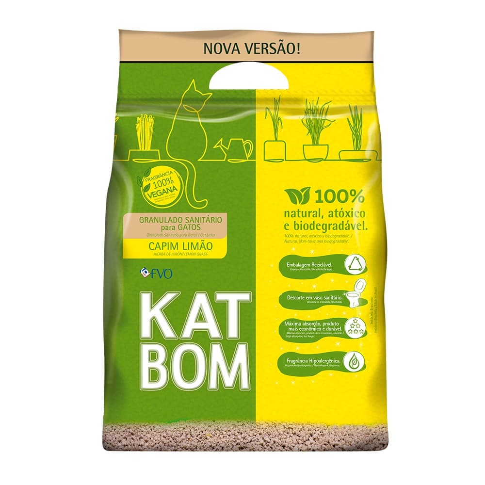 Areia Higiênica Katbom Para Gatos Granulado Capim Limão - 3kg