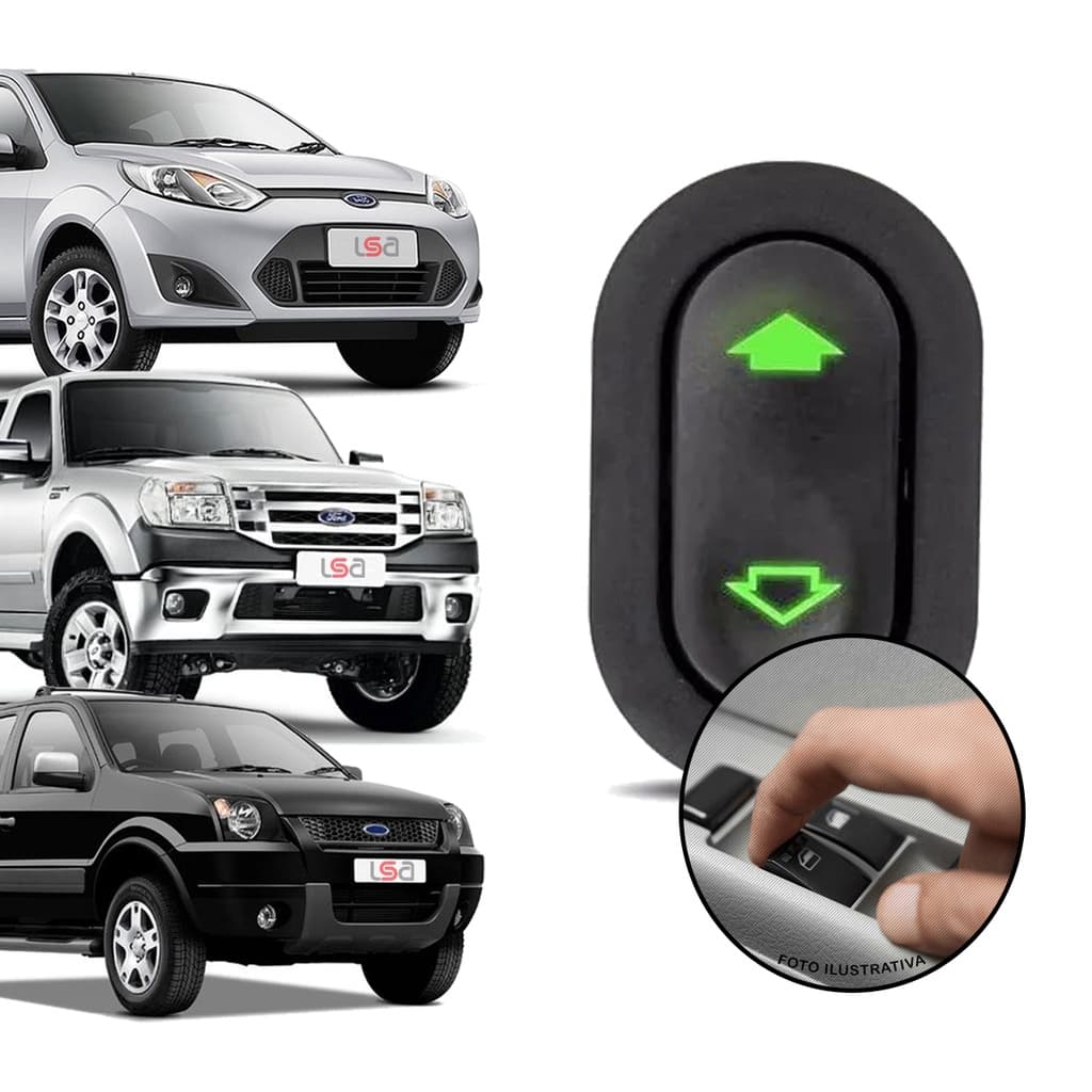 Botão Vidro Elétrico Interruptor Led Verde Ford Fiesta Ecosport Ranger 2004 até 2014 .