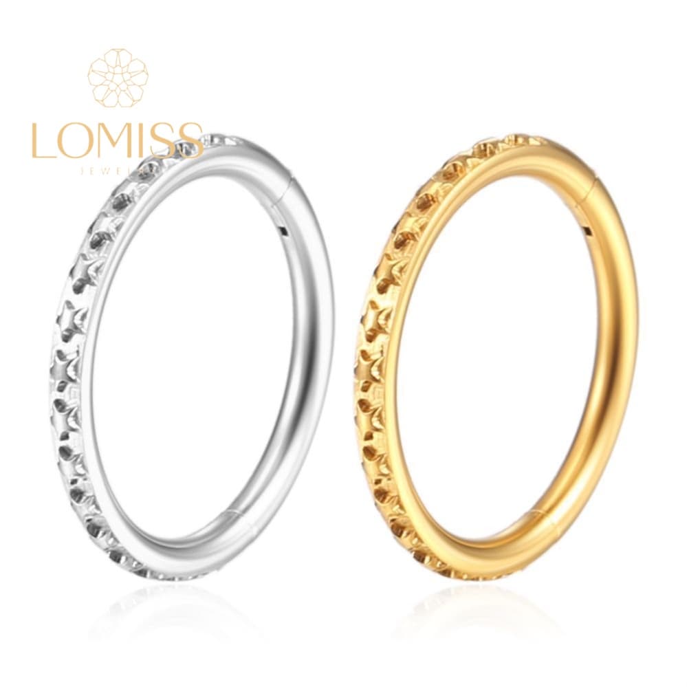 Piercing Argola AÇo Cirurgico Pvd Segmento Articulado Detalhes Estrelas- ser Usado:  Septril, Rook, Conch, Nariz