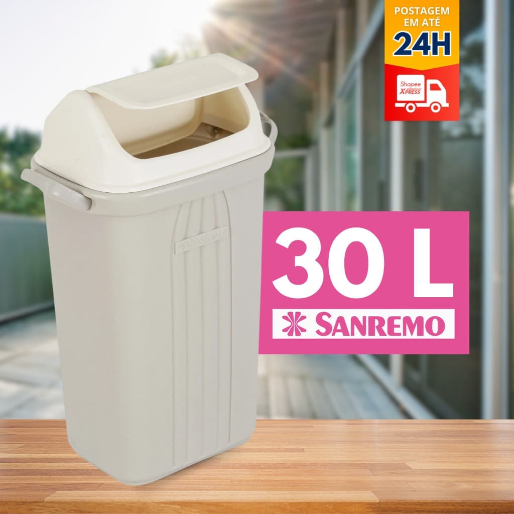 Lixeira plástica com tampa basculante 30 Lts - Sanremo
