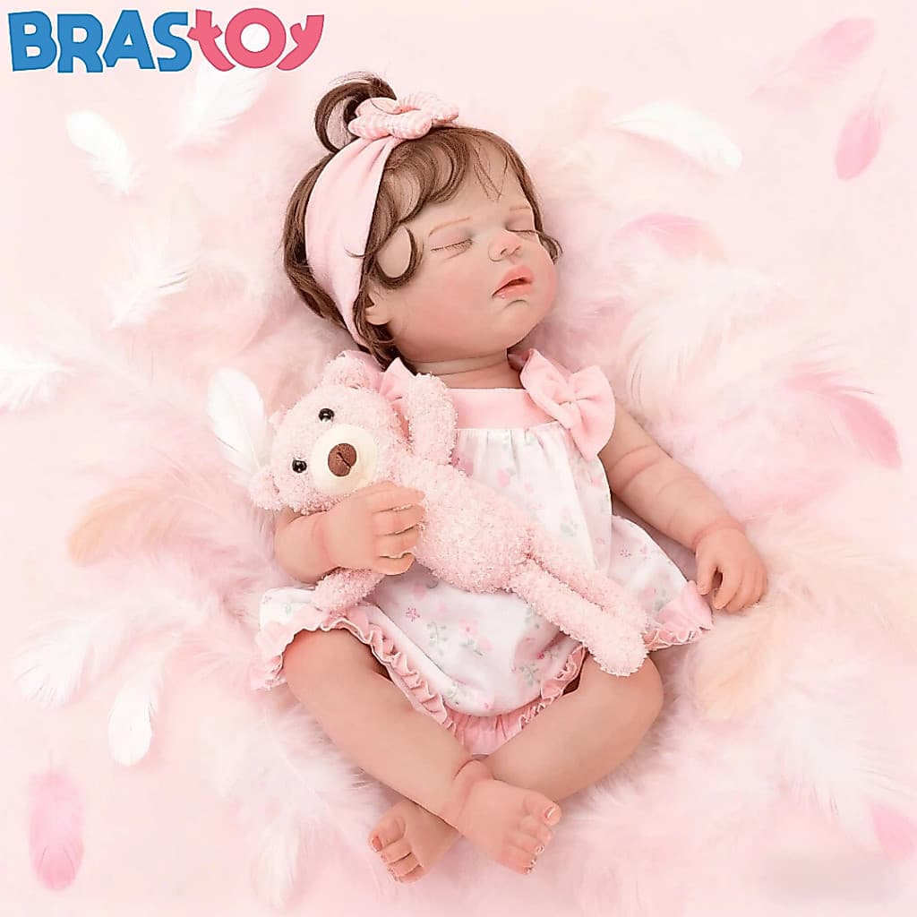 Bebê Reborn Boneca Silicone 48cm Menina Sweetie Olho fechado Pode dar Banho Brastoy