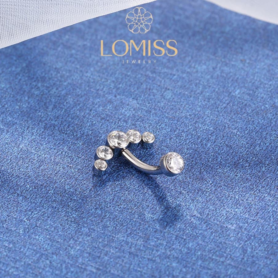 Piercing Umbigo Banana Titânio PVD Cluster Zircônia《Lomiss  piercing》