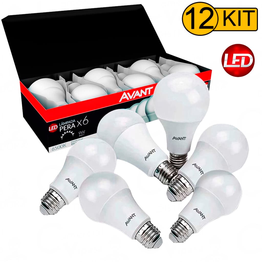 Kit Jogo 12 Lâmpadas Bulbo 7W Ou 9W Pack 6500k Led Branco Casa Comércio Bivolt Interno Externo AVANT