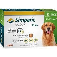 Antipulgas e Carrapatos Simparic 80mg para Cães de 20 a 40kg - 3 Comprimidos - Zoetis