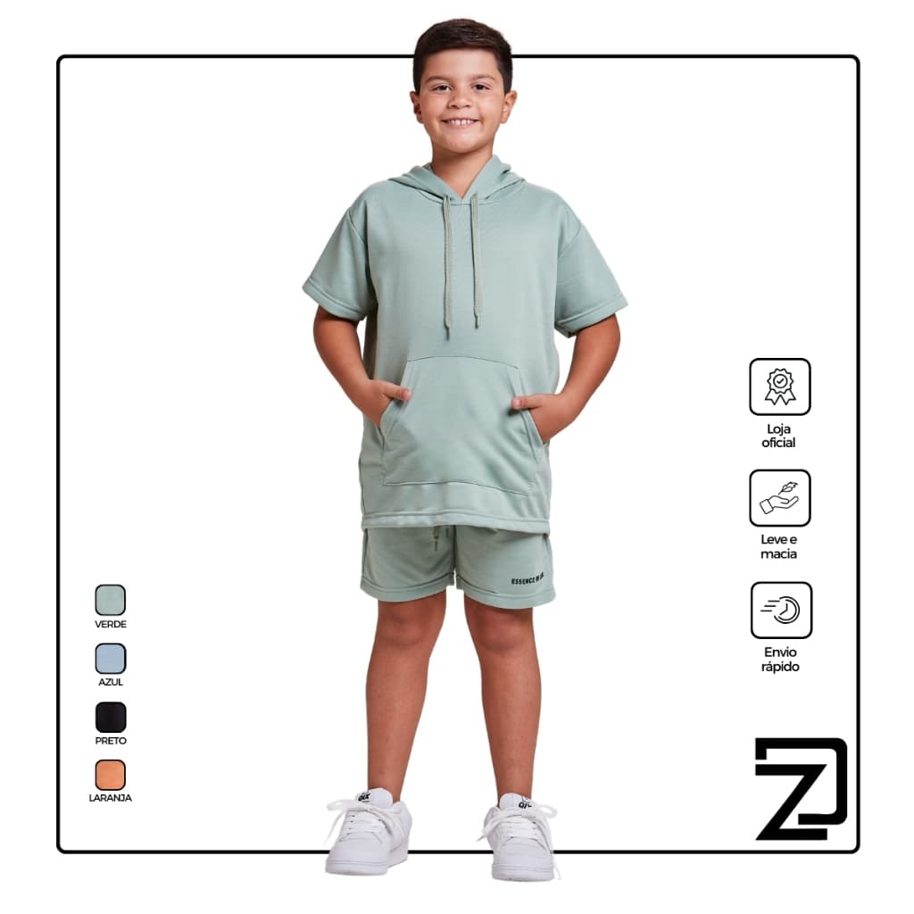 Conjunto Moletinho Camisa Canguru e Shorts Menino