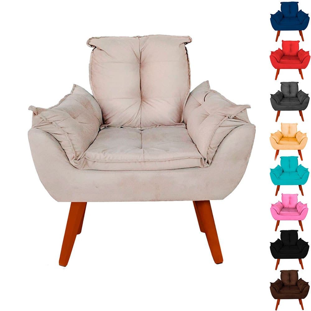 Poltrona Opalla Decorativa Suede Varias Cores Pés Palito Para Recepção