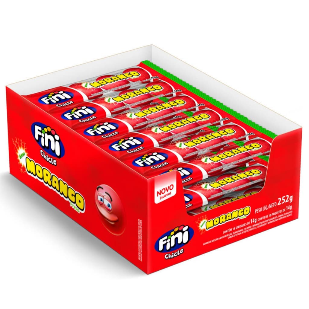 Bala Chicle Morango Azedinho 252g C/18 Unidades Fini