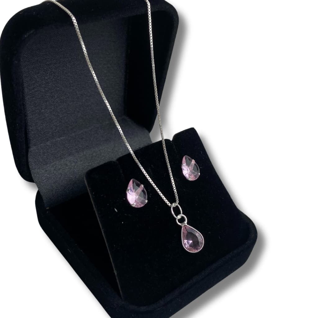 Kit Colar e Brincos Gota Presente Feminino Conjunto Moda Feminina estiloso Prata 925