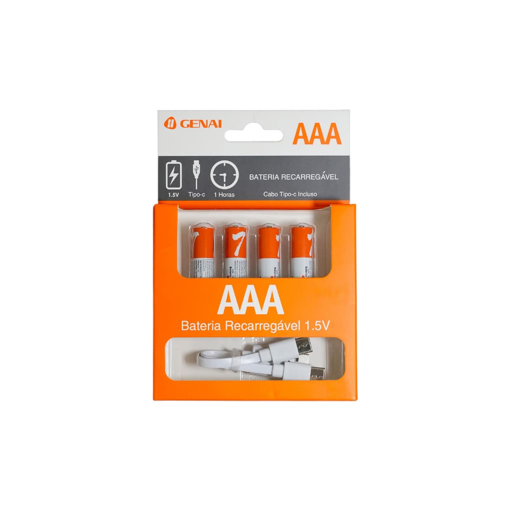 Kit 2/4 Pilhas Aaa Recarregável 750mwh Genai Tipo C 1.5v 5v