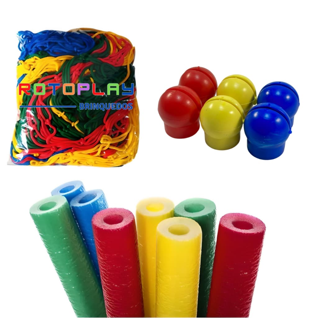 Kit 1 Rede de Proteção 2,44m + 6 Isotubo Grande + 6 Ponteiras Cama Elástica Pula Pula 2,44m