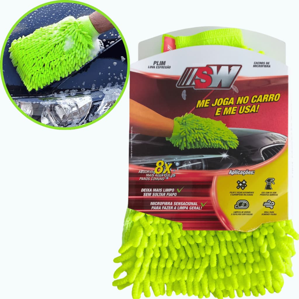 Luva Esfregão Microfibra Verde Sw1803 Polir Secar Limpar