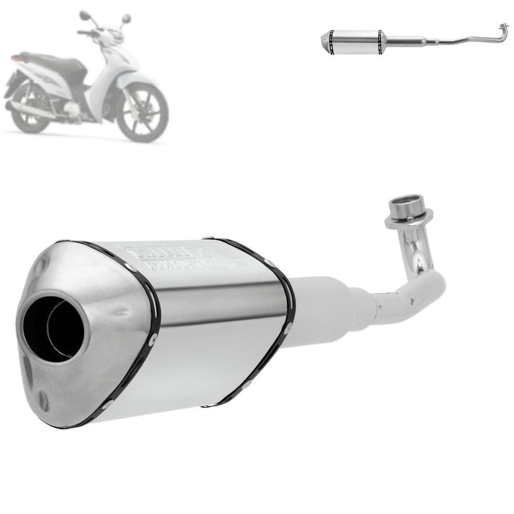 Escapamento Escape Pro Tork Mini 3 Stamp Moto Honda Biz C-125 2009 A 2020 Flex Cromado Com Ponteira