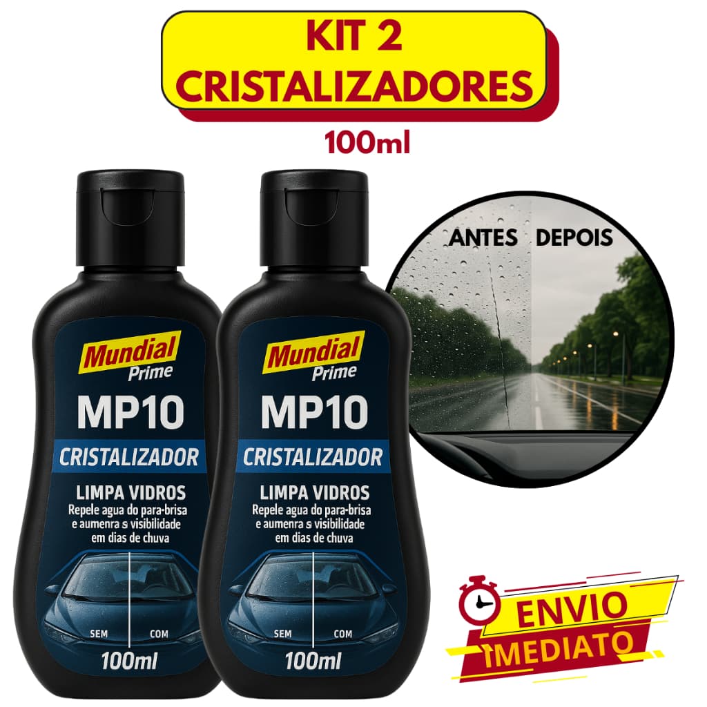 Kit 2 Cristalizador Limpa Vidros Repelente De Água Uso Automotivo Doméstico - 100ml