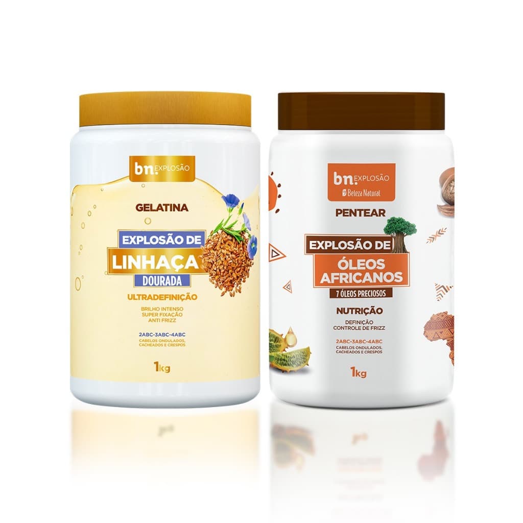 Kit Creme de Pentear Óleos Africanos, Gelatina Capilar Linhaça Dourada 1Kg bn.Cachos