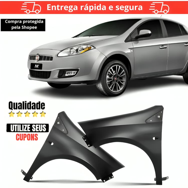 Par/Un Paralama Dianteiro Fiat Bravo 2011 2012 2013 2014 2015 2016 Para Lama Lameiro Novo