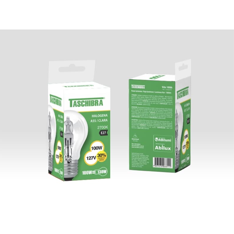 Lâmpada Halógena A55 100w 2700k 127V TASCHIBRA