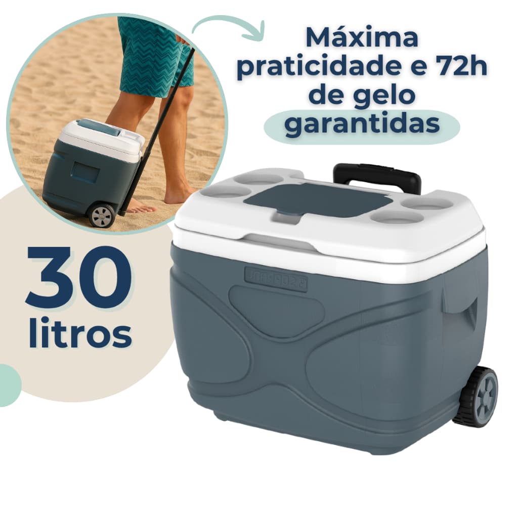 Caixa Térmica Cooler Grande 30 Litros Com Rodas Reforçadas e Alça Everest Soprano