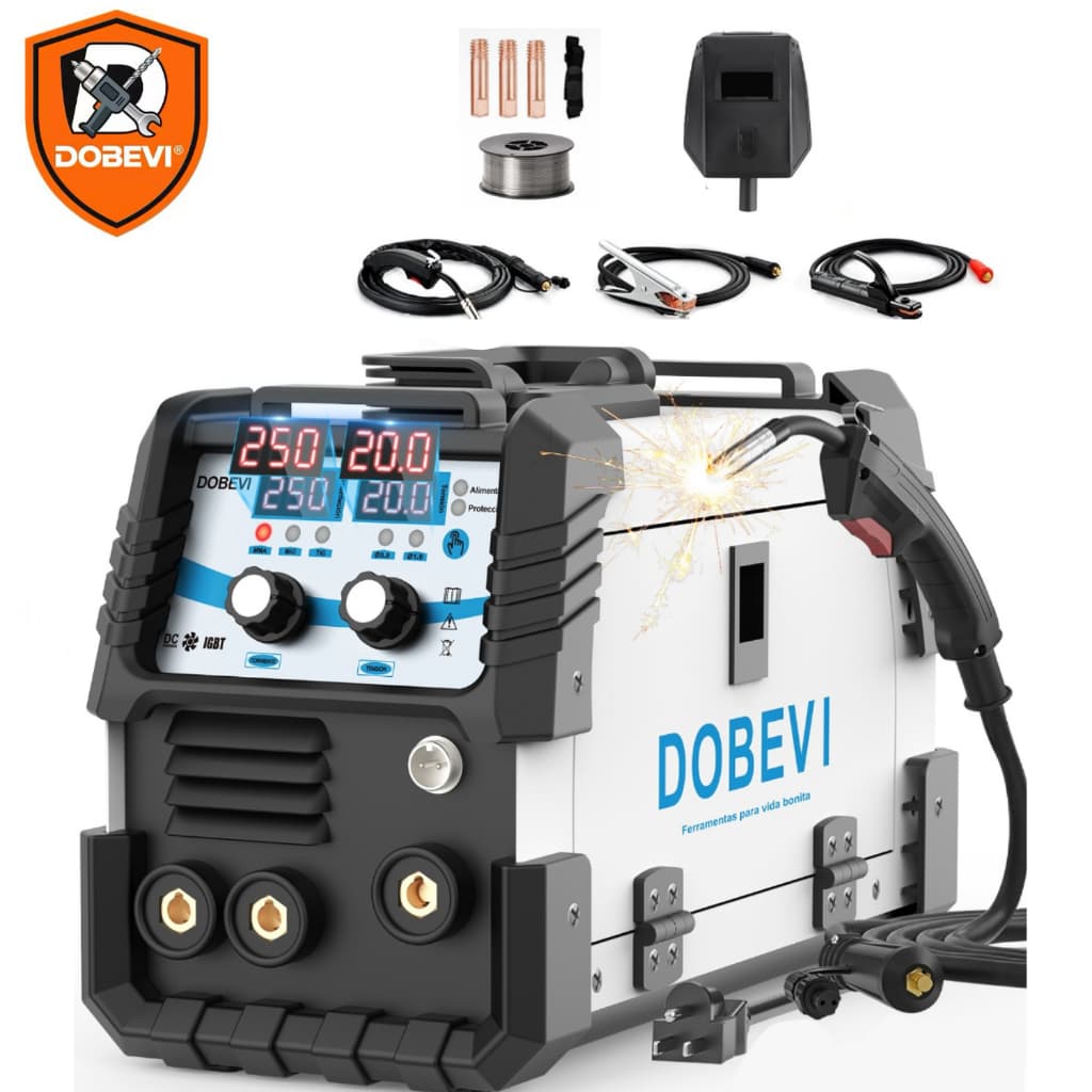 Soldadora DOBEVI 3 em 1 MIG+TIG+MMA Sem Gás IGBT Bivolt 110/220V – Fácil e Portátil para Iniciantes