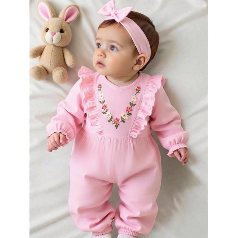 Macacão bebê menina com faixa de cabelo Louise