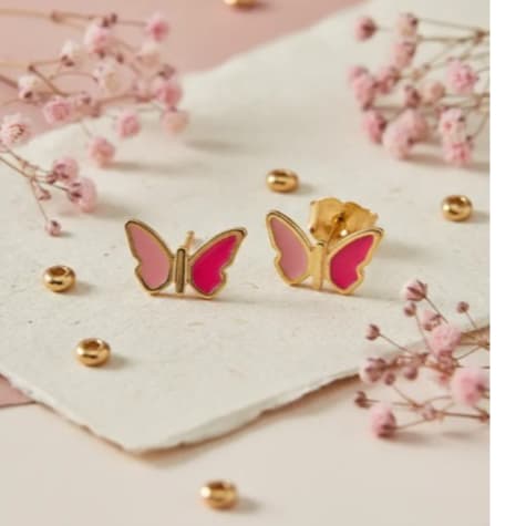 Brinco Infantil Rommanel Banhado Ouro Borboleta Rosa 526502 Cor Dourado Rosa