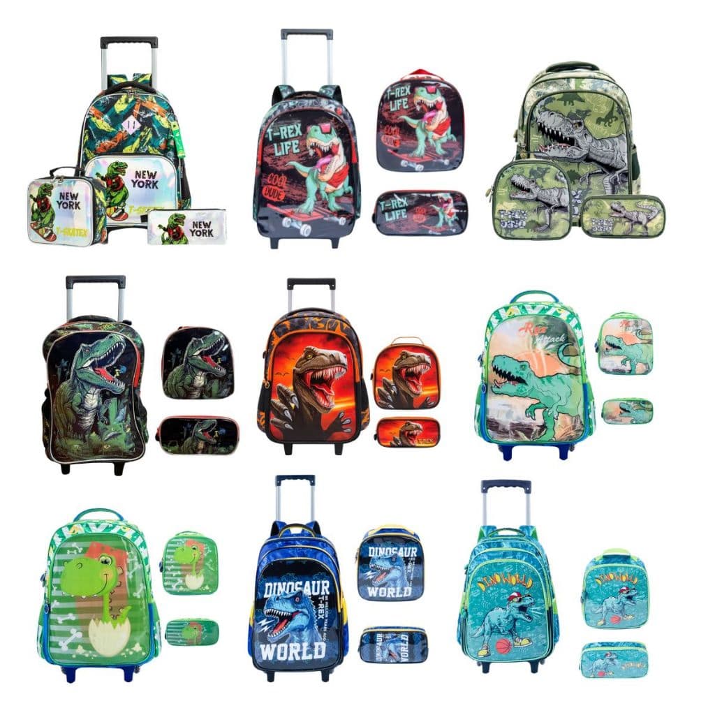 Kit Mochila Escolar Infantil de Rodinhas Menino Bolsa Resistente Impermeável Com Lancheira e Estojo