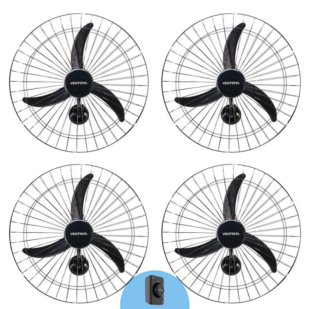 Kit 4 Ventiladores De Parede 60cm Diâmetro Marca Ventisol 3 Pás Preto Potente Igreja Academia Lojas