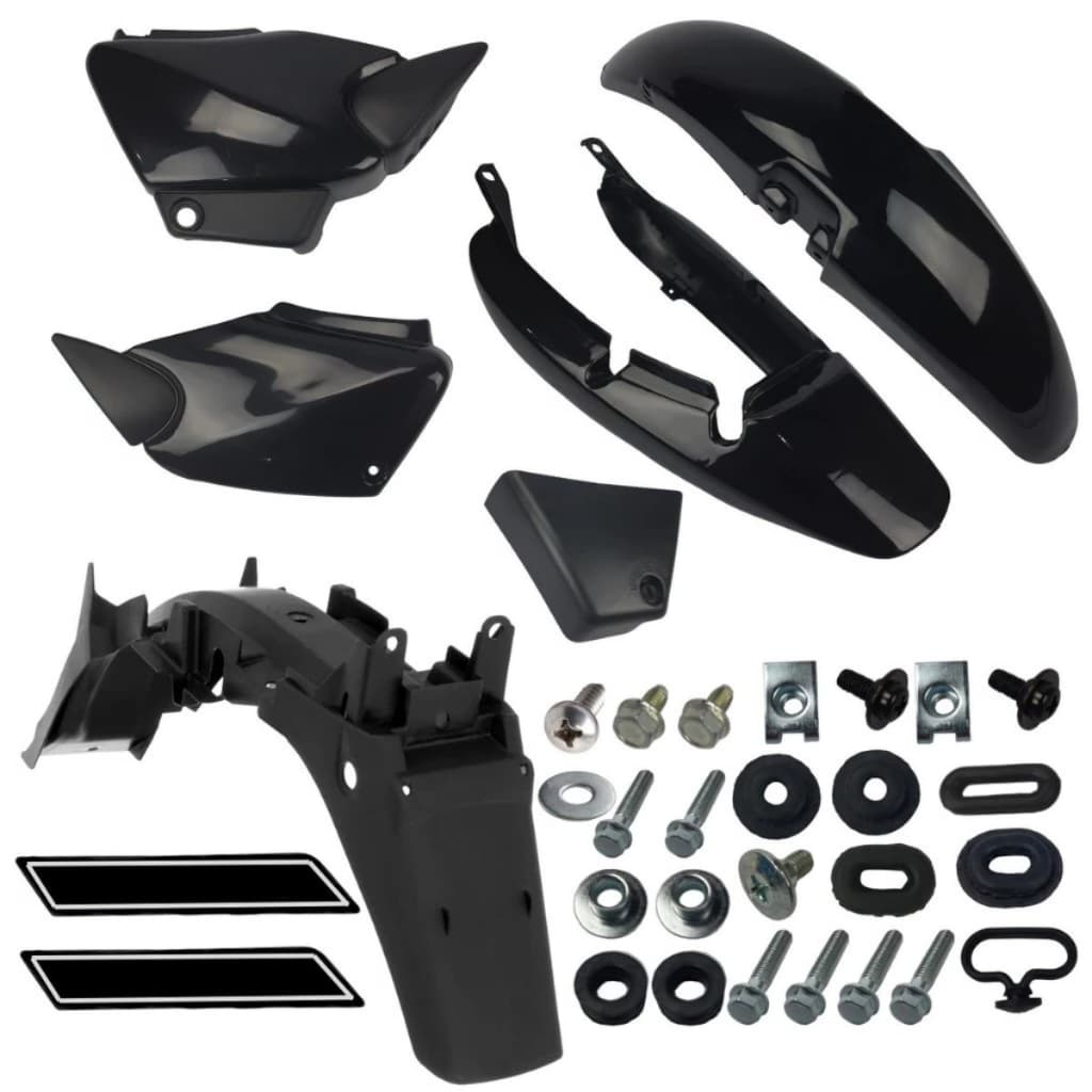 Kit Carenagem CG 125 Titan Fan 2000 até 2008 Preto Injetado + Parafusos Coxins e Adesivos