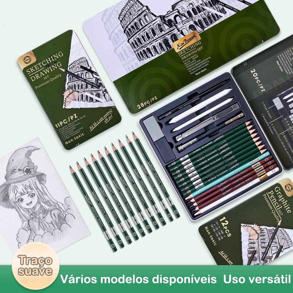 Kit 11/20/28 Lápis De Desenho Carvão Para Esboço Profissional Artista Material De Arte Completo