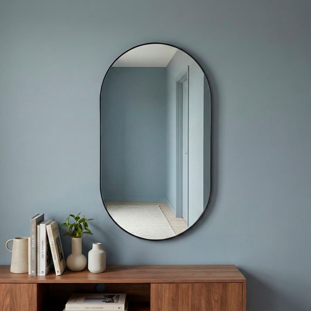 Espelho Orgânico Moderno Sala Quarto Banheiro Lavabo 64x44cm em Couro 3cm - Mod. Pílula