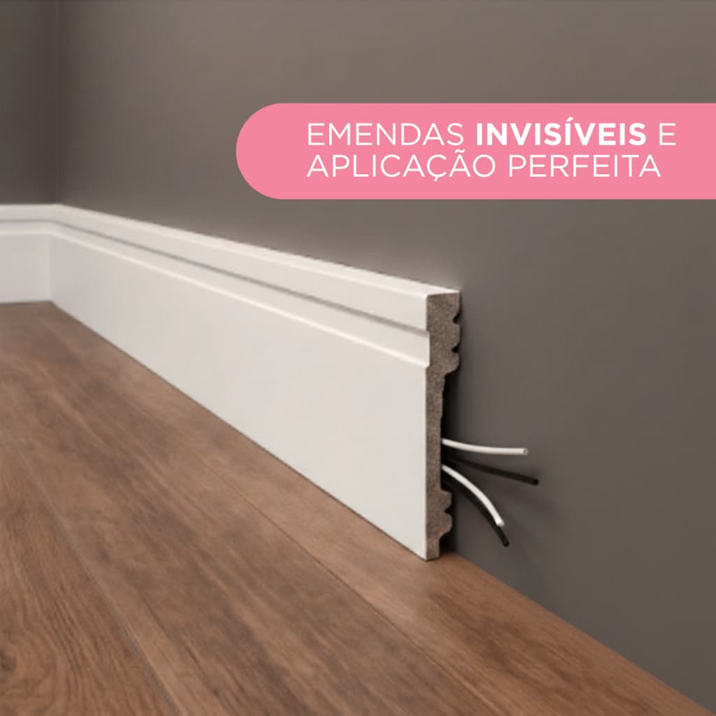 1 Moldura Rodapé Poliestireno Moderno Mdf Resistente Umidade 10cm