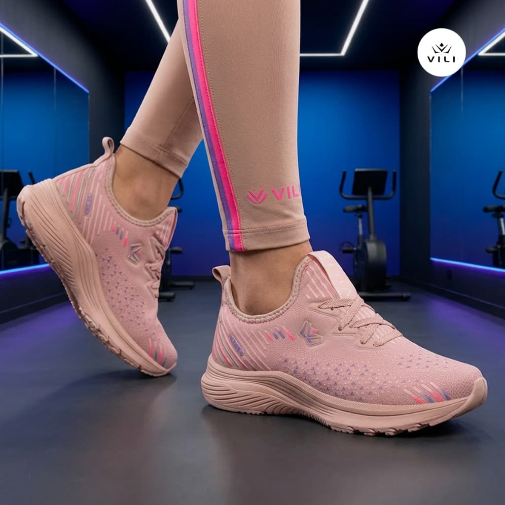 Tênis Feminino Vili Neon Esportivo Academia Caminhada Nude