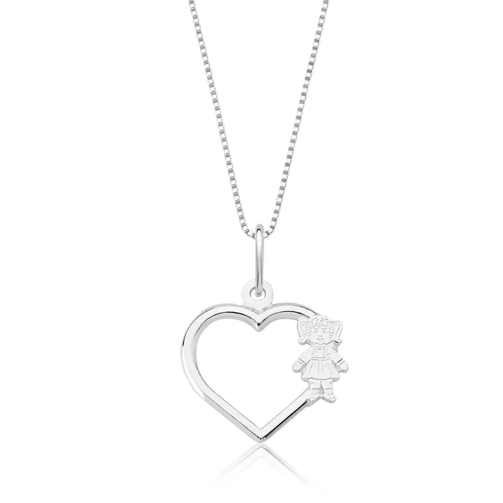 Colar Feminino de Prata 925 Coração Filhos