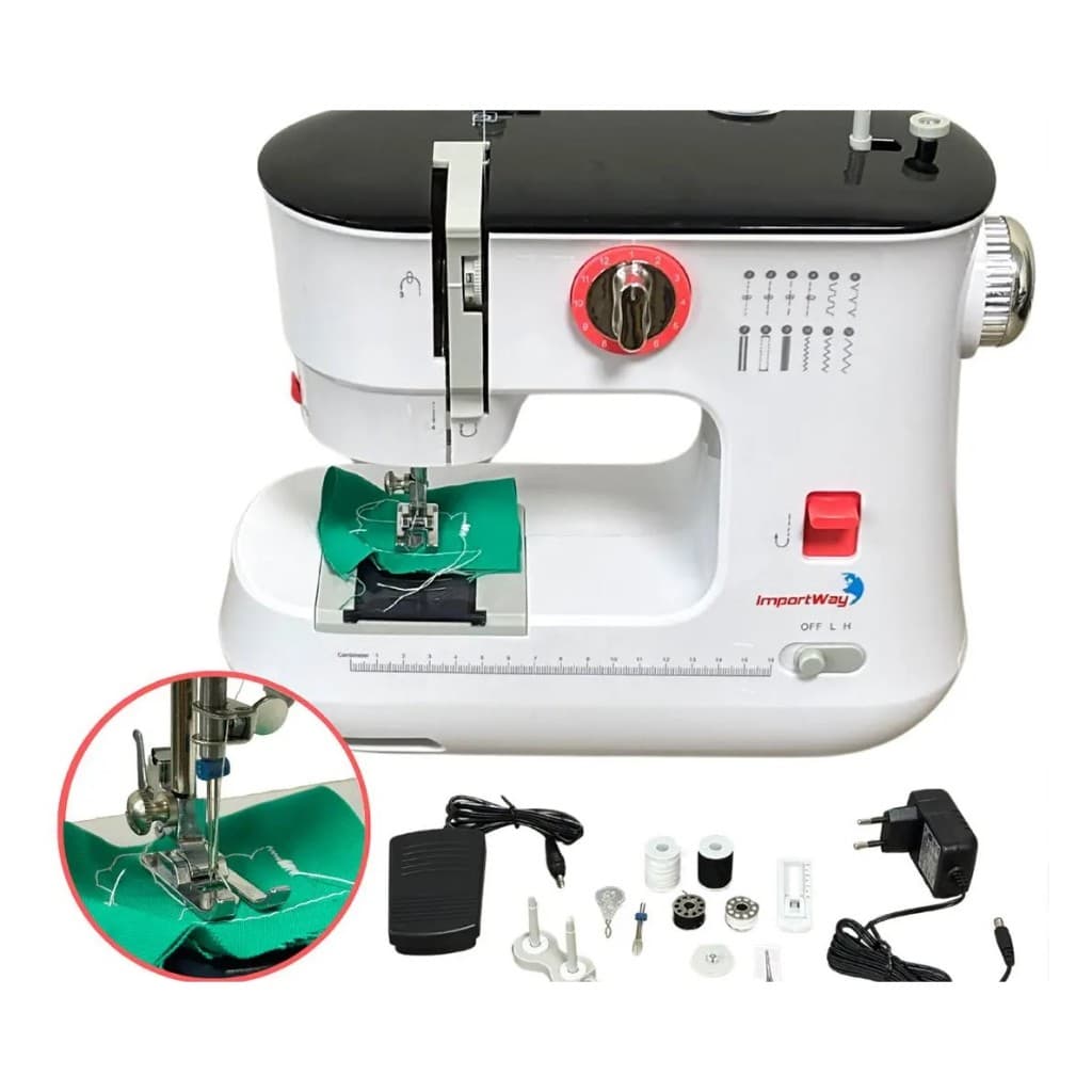 MÁQUINA DE COSTURA ELÉTRICA PORTÁTIL 12 PONTOS AGULHA DUPLA BIVOLT IWMC510 - IMPORTWAY