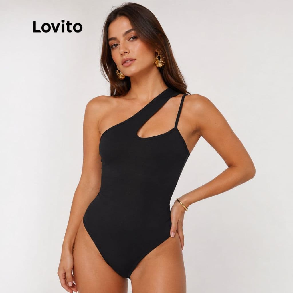 Lovito Body Feminino Decote Assimétrico com Alças BSB3BR083