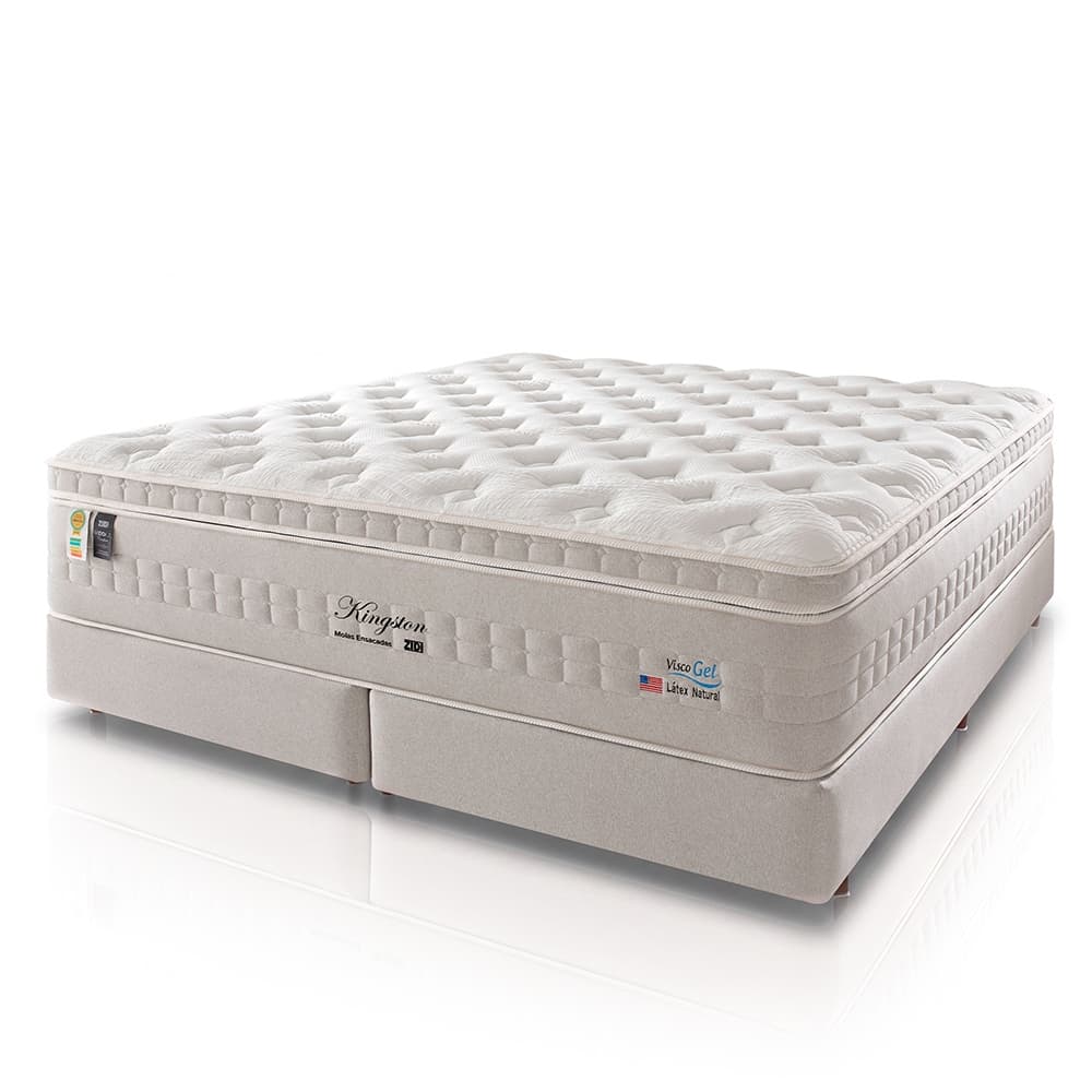 Cama Box Queen Branco + Colchão Molas Ensacadas Zidi Kingston 158x198x68cm
