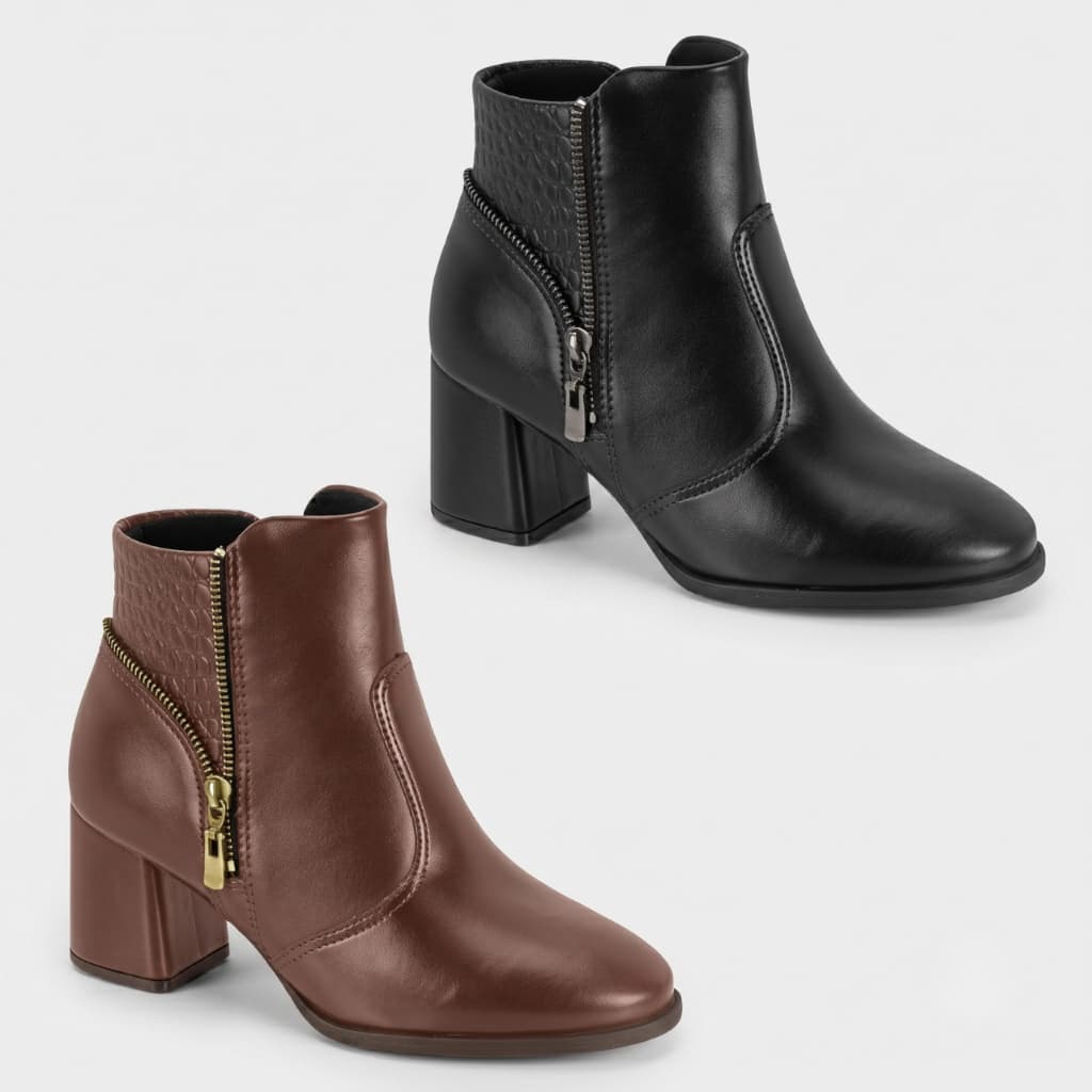 Bota Feminina Modare Ultraconforto Salto Bloco Textura Croco Original