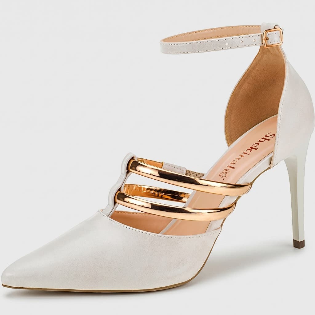 Sapato Scarpin Shekinah Salto Fino Stilleto Tiras Metalizadas Confortável Moda