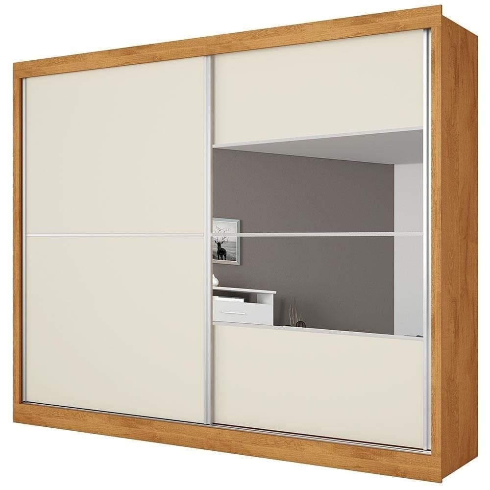 Guarda-Roupa Casal Móveis Europa Londres Flex com Espelho, 2 Portas de Correr e 4 Gavetas