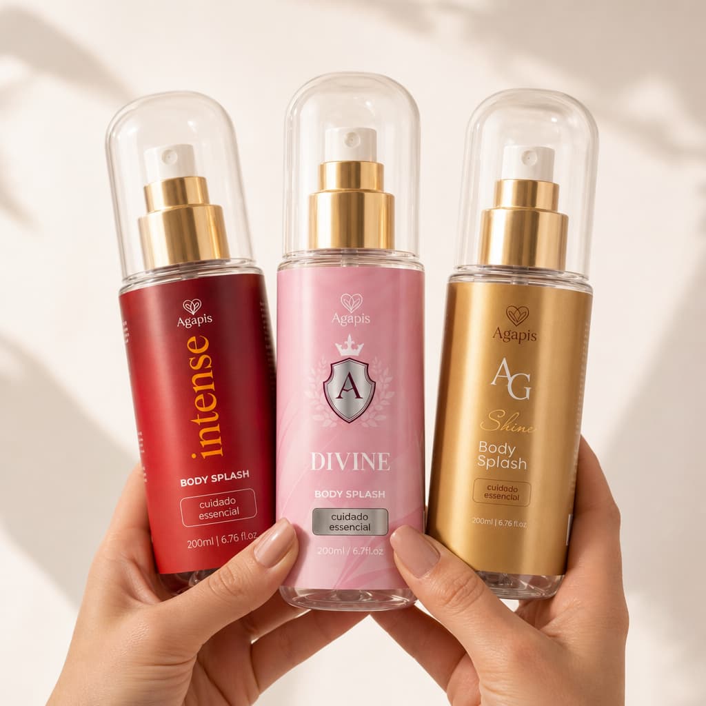 Kit 3 Body Splash Sexy Intense, Divine e Shine Agapis Beauty 200ml Fragrância Sedutora Alta Fixação