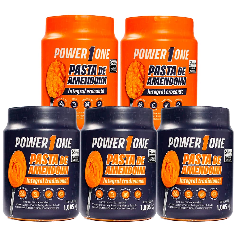 Kit 5x Pasta De Amendoim Power One 1kg Cada