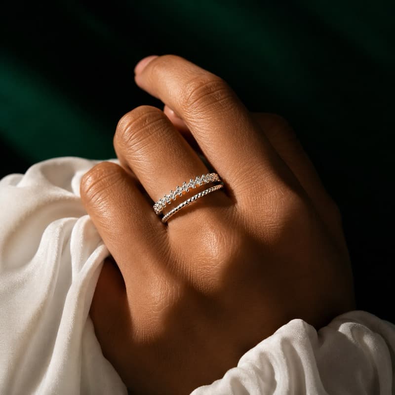 Anel Dois Aros Cravejados Transparente Prata 925 Elegante