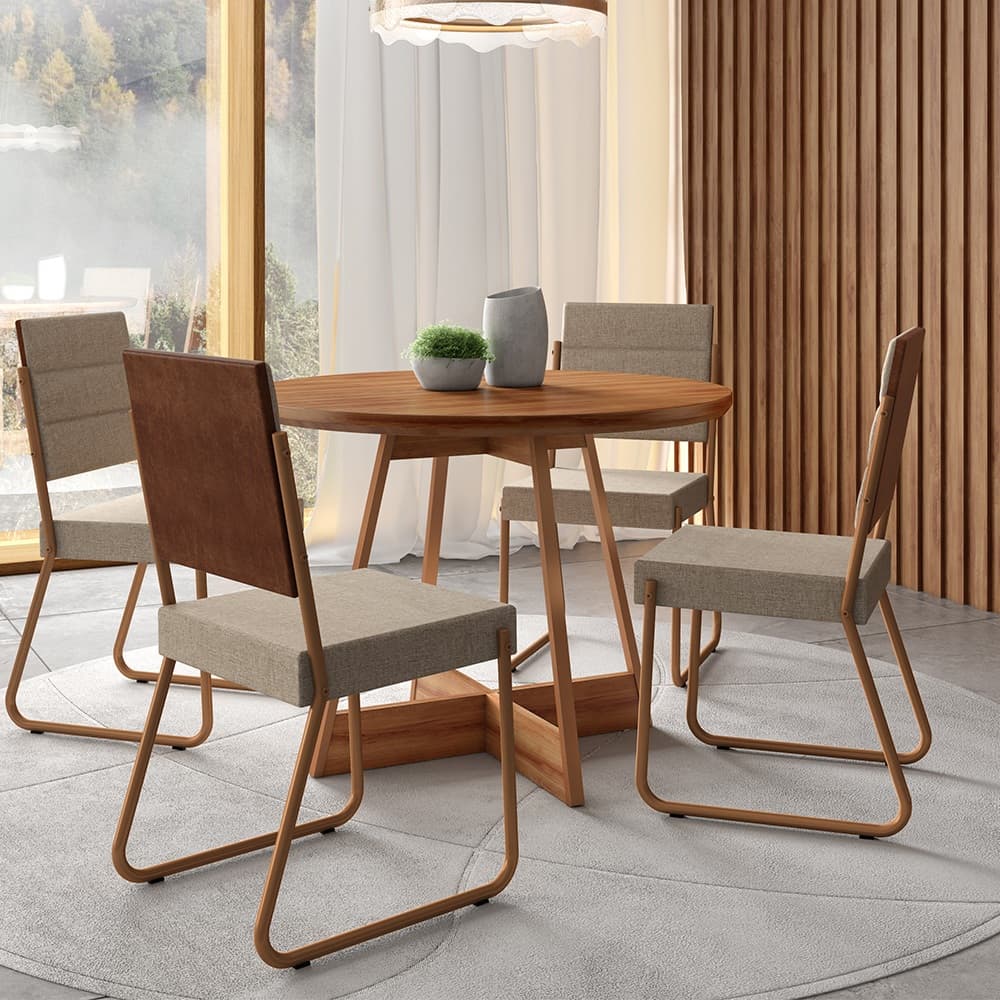 Conjunto Sala de Jantar 4 Cadeiras Malta Carraro Rosê