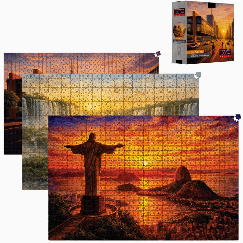 QuebraCabeça De Madeira 1000 Peças Paisagens Brasileira Cataratas Do Iguaçu Cristo Redentor São Paulo