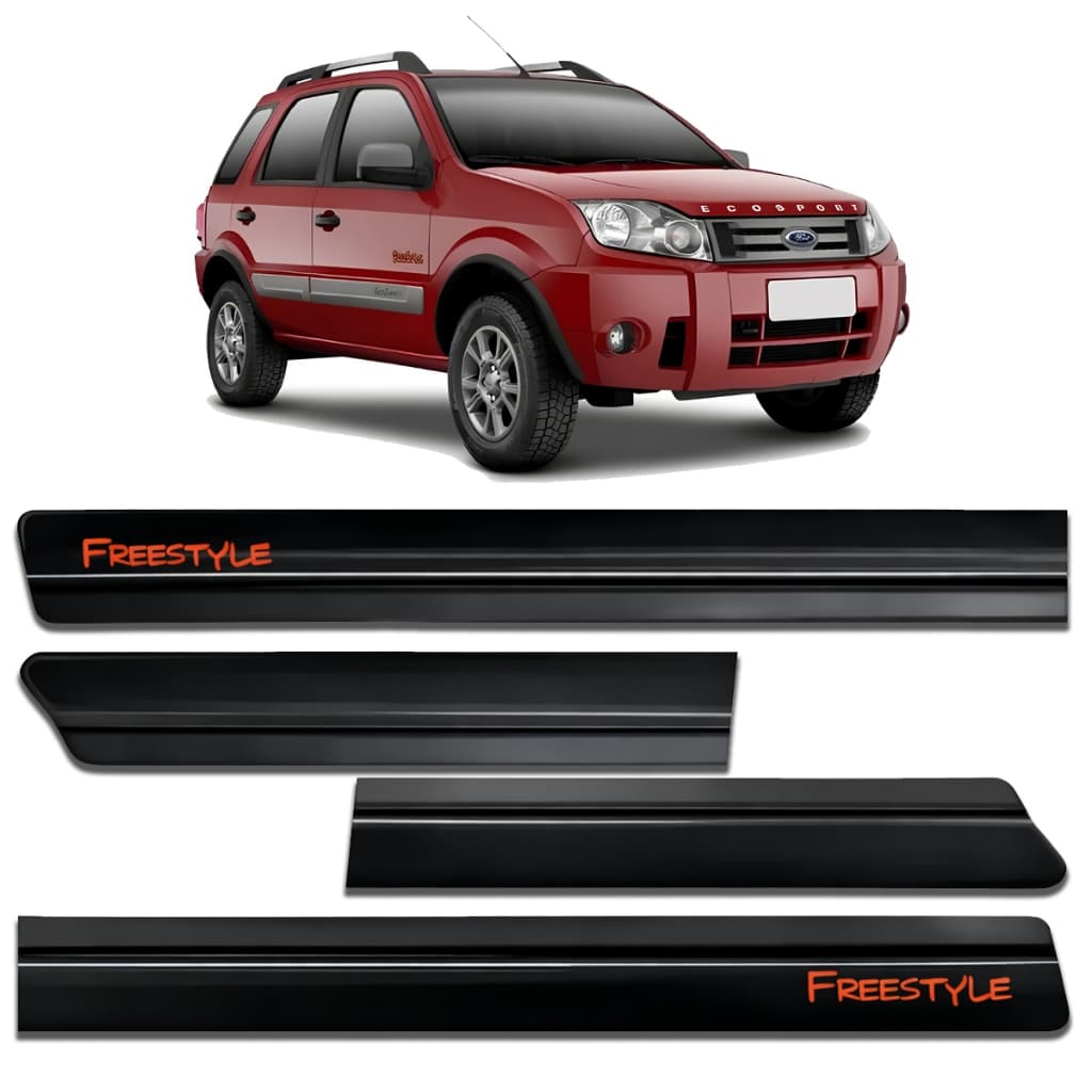 Friso Lateral Ecosport Freestyle 2003 A 2011 Cinza Com Grafia Vermelha