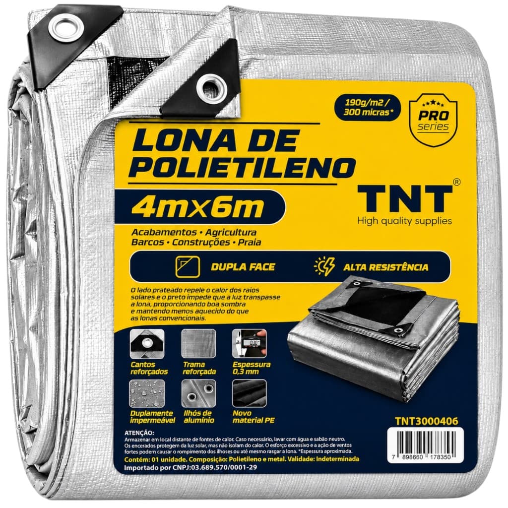 Tnt Lona Prata 4m X 6m - Extra Forte 300 Micras Com Ilhós