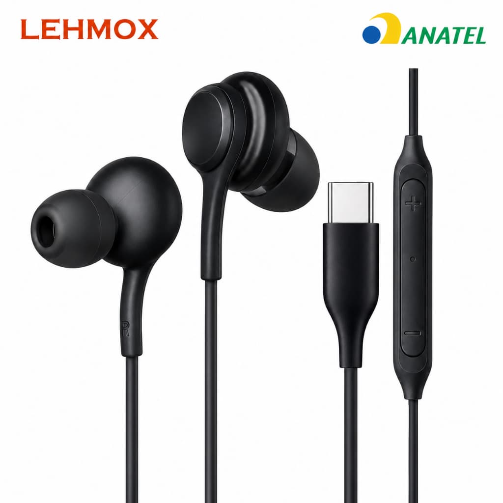 Fone Usb C Lehmox Original Som Estéreo Microfone Com Fio Compatível Android Iphone