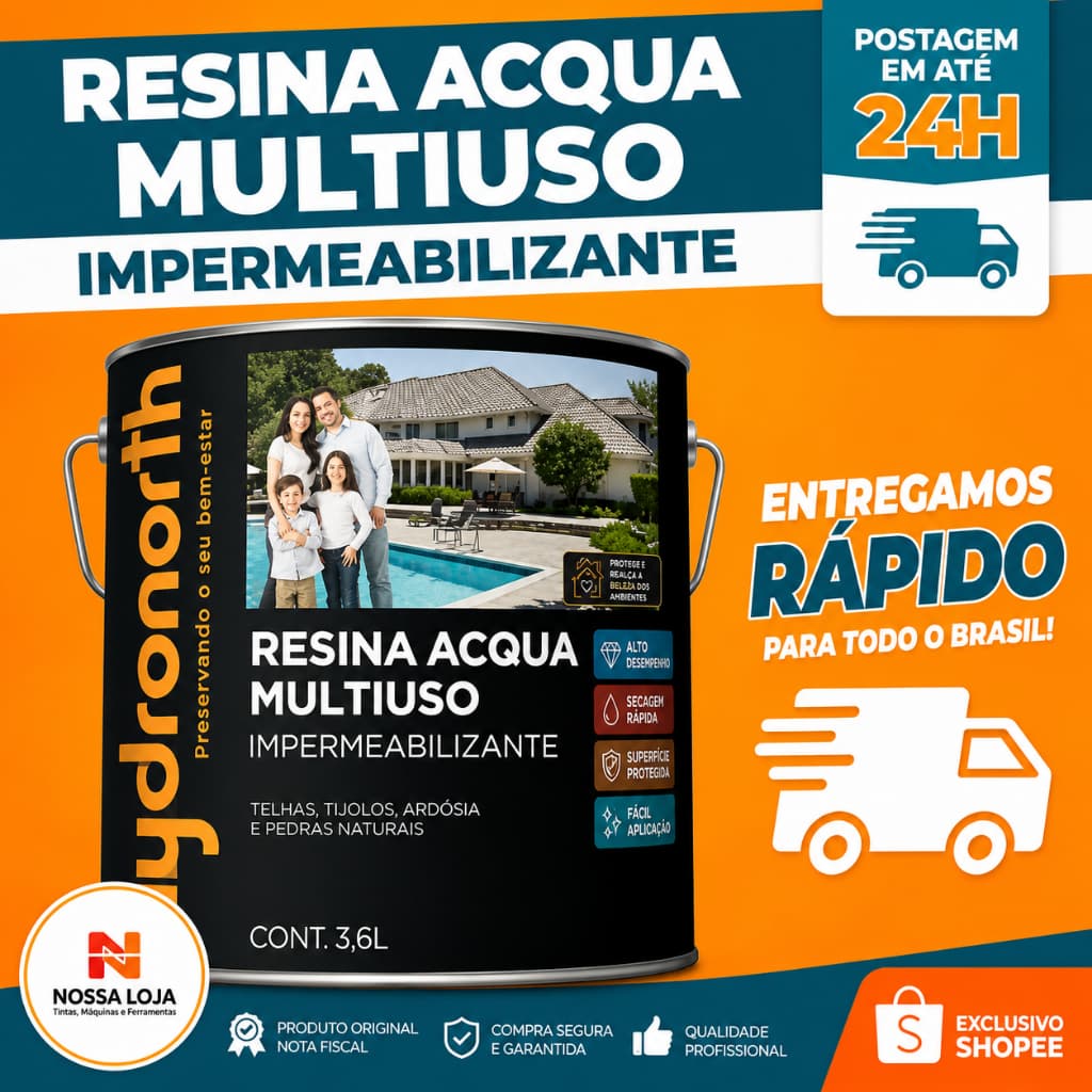 Resina Multiuso Base Água Incolor Brilhante 3,6L Hydronorth