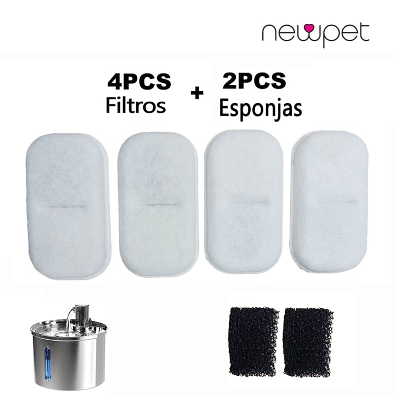 (Em estoque) Newpet 6 Peças De Filtração Tripla Pet Para Filtro De Fonte De Gato Forma aços inoxidáveis