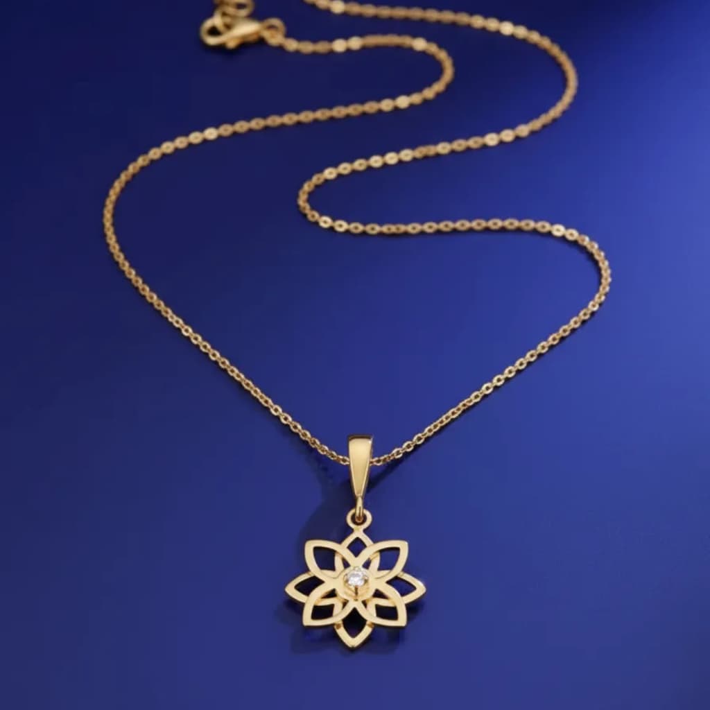 Presente Feminino Rommanel Kit Colar + Pingente Flor Com Zircônia Banhado Ouro 18k